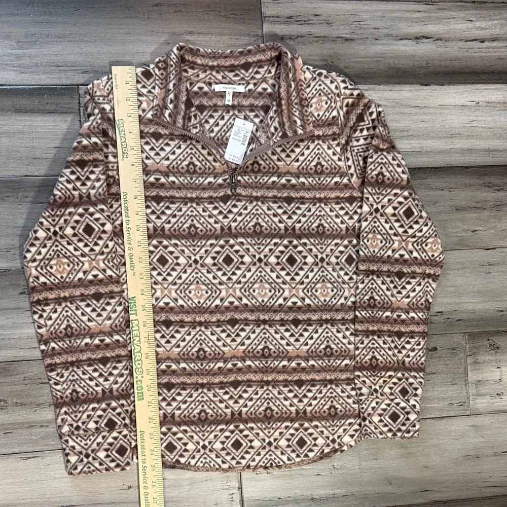 NWT Maurices Aztec Print Quarter-Zip Pullover in Brown and Cream